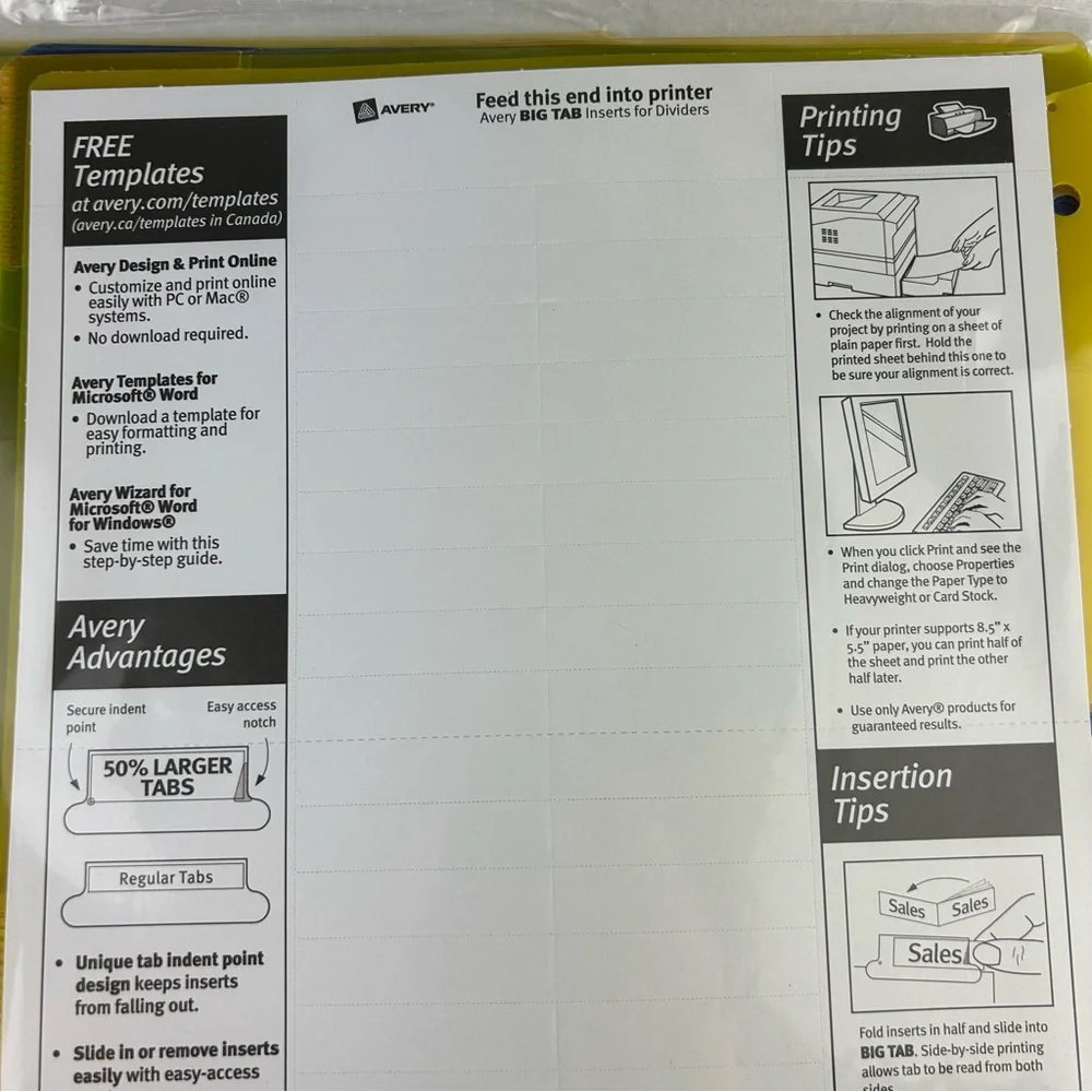 Avery 5 Big Tab Insertable 3 Pocket Corner Lock Plastic Dividers 11273 Lot of 2
